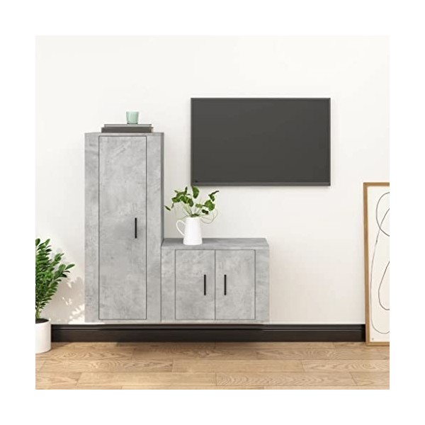 TALCUS Meuble TV 2 pièces en bois gris béton