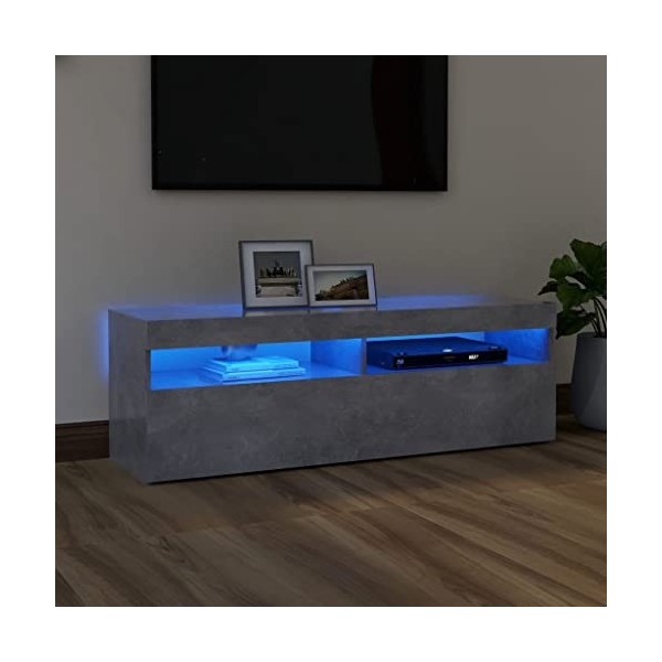 RAUGAJ Centres de divertissement et meubles TV, meuble TV avec lumières LED, gris béton, 120 x 35 x 40 cm