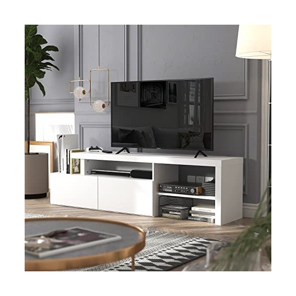 Galano Princeville Meuble TV avec LED – Centre de divertissement pour TV jusquà 65", meuble TV de 180 cm avec 2 portes relev