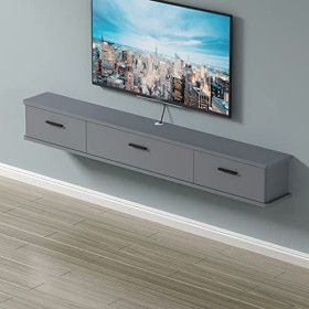 KEFFOR Étagère TV Flottante en Bois, Murale Meuble TV Suspendu Bois TV Meuble avec Gestion des Câbles Convient pour Le Salon，