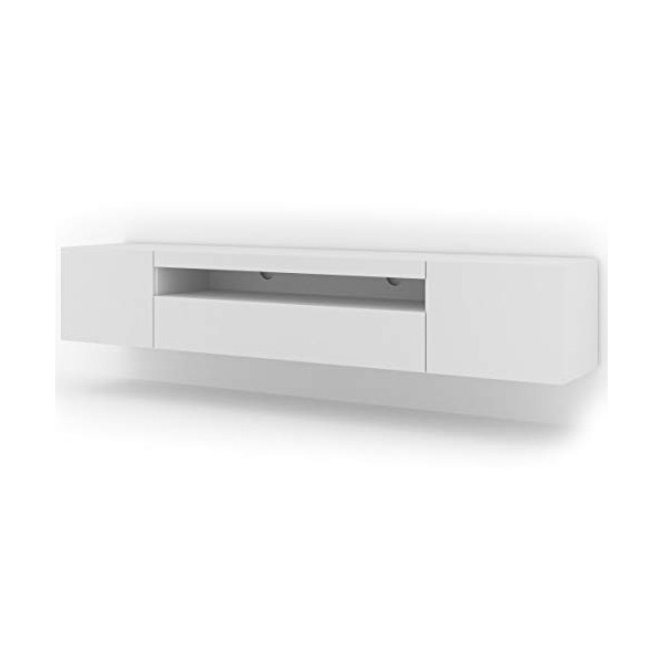 Lowboard Aura Armoire TV, 200&nbsp;cm, à suspendre ou à poser, basse, buffet, meuble HiFi, table, chêne artisanal et noir mat ave