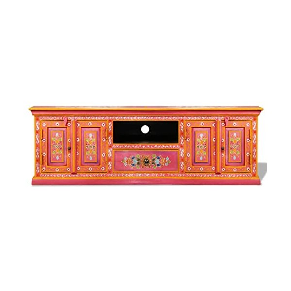 vidaXL Meuble TV Bois de manguier massif Rose Peint à la main