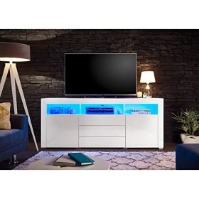 Stella Trading Goal Gal Bas éclairage LED Bleu – Meuble TV avec Beaucoup despace de Rangement pour Votre Salon, Matériau : B