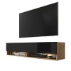 Selsey Wander - Meuble TV/Banc TV 140 cm, chêne wotan/Noir Brillant, avec LED 