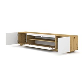 Meuble TV lowboard 200 cm - Meuble TV - Commode HiFi - Chêne Artisan - Façades blanches - Armoire autoportante blanc avec LE