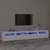 Hovothy Meuble TV avec Lumières LED Colorées Blanc 240x35x40 cm Bois dingénierie Armoire Vidéo Style Tendance Meuble Média D