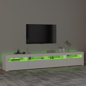 Hovothy Meuble TV avec Lumières LED Colorées Blanc 240x35x40 cm Bois dingénierie Armoire Vidéo Style Tendance Meuble Média D
