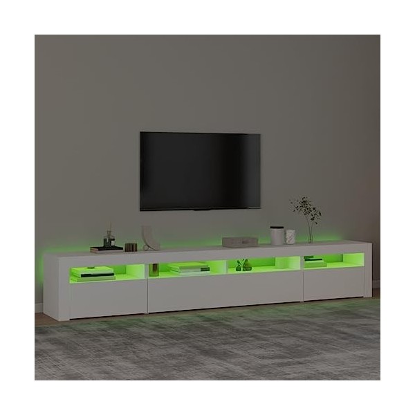 Hovothy Meuble TV avec Lumières LED Colorées Blanc 240x35x40 cm Bois dingénierie Armoire Vidéo Style Tendance Meuble Média D