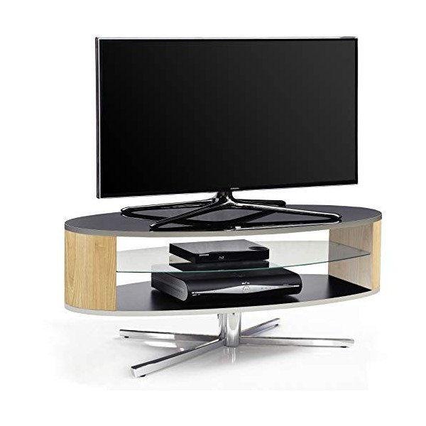 MDA Designs Orbit 1100BO Meuble TV avec côtés elliptiques en chêne pour écrans plats jusquà 55" Noir brillant