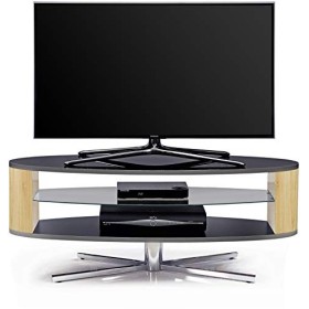 MDA Designs Orbit 1100BO Meuble TV avec côtés elliptiques en chêne pour écrans plats jusquà 55" Noir brillant