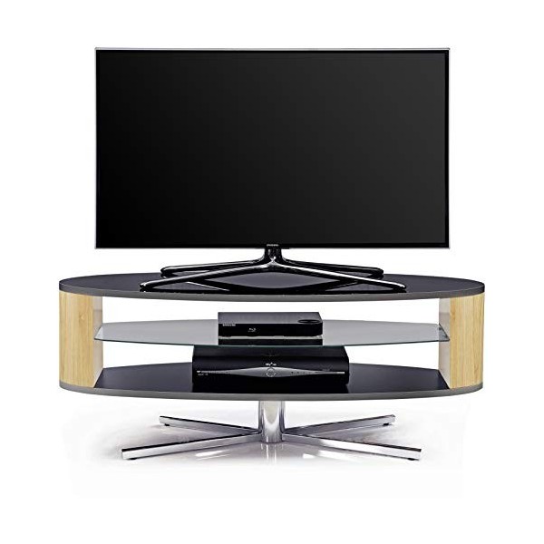 MDA Designs Orbit 1100BO Meuble TV avec côtés elliptiques en chêne pour écrans plats jusquà 55" Noir brillant