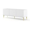 BIM Furniture Ravenna C Meuble TV 3D 150 cm avec façade fraisée haute brillance, pieds en métal et diamant corps : blanc mat