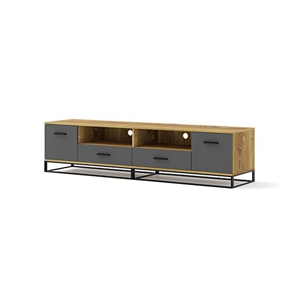 BIM Furniture Arsen Support TV 190 cm Meuble bas Meuble TV Table Buffet Commode Table Hi-Fi Pieds en métal 2 tiroirs et étagè