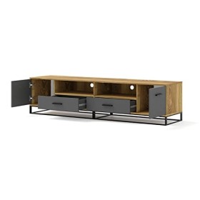 BIM Furniture Arsen Support TV 190 cm Meuble bas Meuble TV Table Buffet Commode Table Hi-Fi Pieds en métal 2 tiroirs et étagè