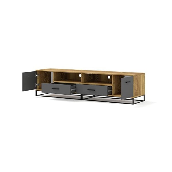 BIM Furniture Arsen Support TV 190 cm Meuble bas Meuble TV Table Buffet Commode Table Hi-Fi Pieds en métal 2 tiroirs et étagè