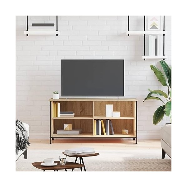 Annlera Meuble TV Chêne Sonoma 100x35x45 cm Bois dingénierie et Fer Résistance lhumidité Banc TV Maison Chambre à Coucher C