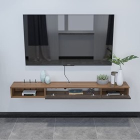 Pmnianhua Meuble TV flottant, étagères flottantes avec 2 portes, grand banc de rangement pour console multimédia moderne pour
