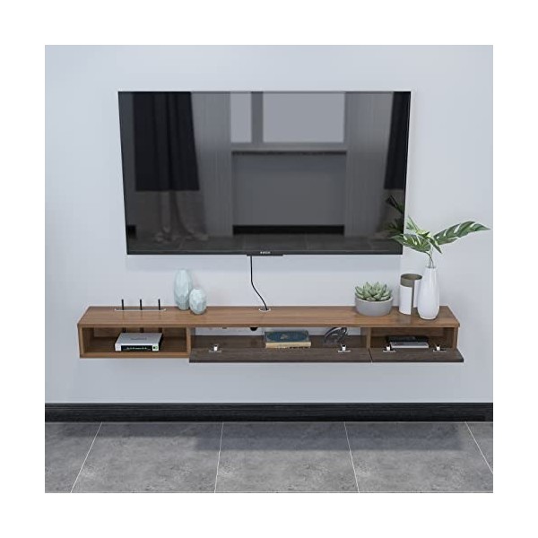 Pmnianhua Meuble TV flottant, étagères flottantes avec 2 portes, grand banc de rangement pour console multimédia moderne pour