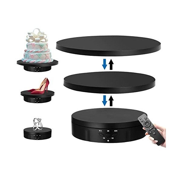 Plateau tournant électrique 3 en 1, rotatif à 360 °, plateau tournant motorisé avec télécommande pour photographie, affichage