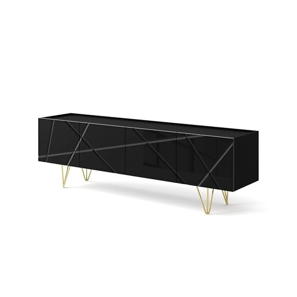 Meuble TV Space 180 cm 4D - Meuble TV moderne avec façade fraisée en MDF - Meuble bas avec 4 portes pour le salon - Pieds en