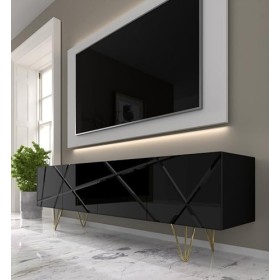 Meuble TV Space 180 cm 4D - Meuble TV moderne avec façade fraisée en MDF - Meuble bas avec 4 portes pour le salon - Pieds en 