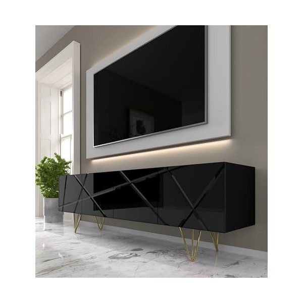 Meuble TV Space 180 cm 4D - Meuble TV moderne avec façade fraisée en MDF - Meuble bas avec 4 portes pour le salon - Pieds en