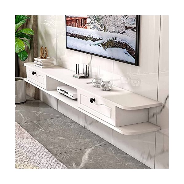 EsEntL Meuble TV Flottant, unité de Rangement TV Murale en Bois Massif Mat avec tiroirs, pour Salon, Bureau à Domicile, Salle