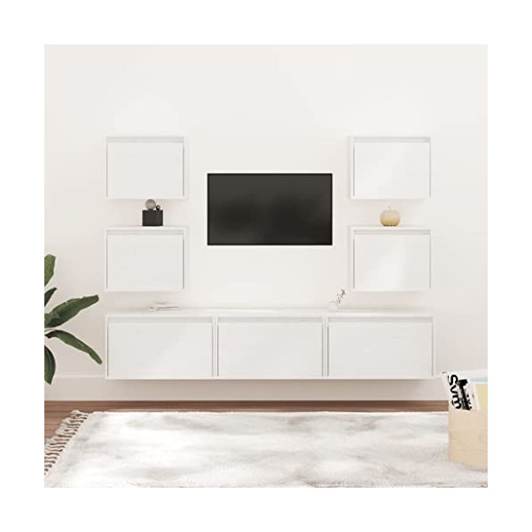 Générique Meubles TV 7 pcs Blanc Bois Massif de pin,37.15 KG,3100225, Meubles, Meubles TV