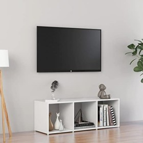 Meuble TV | Style Contemporain | Rangement matériel télé Audio Video Gaming | 107x35x37cm Blanc Brillant