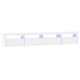 Camerina Meuble TV avec lumières LED Blanc Brillant 240x35x40 cm,Meuble TV,Meuble TV Moderne,Meuble de Salon