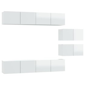 vidaXL Ensemble de Meubles TV 6 pcs Centres de Divertissement Armoires Multimédia Meubles de Salle de Séjour Blanc Brillant B