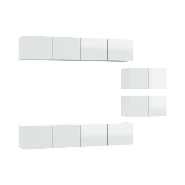 vidaXL Ensemble de Meubles TV 6 pcs Centres de Divertissement Armoires Multimédia Meubles de Salle de Séjour Blanc Brillant B