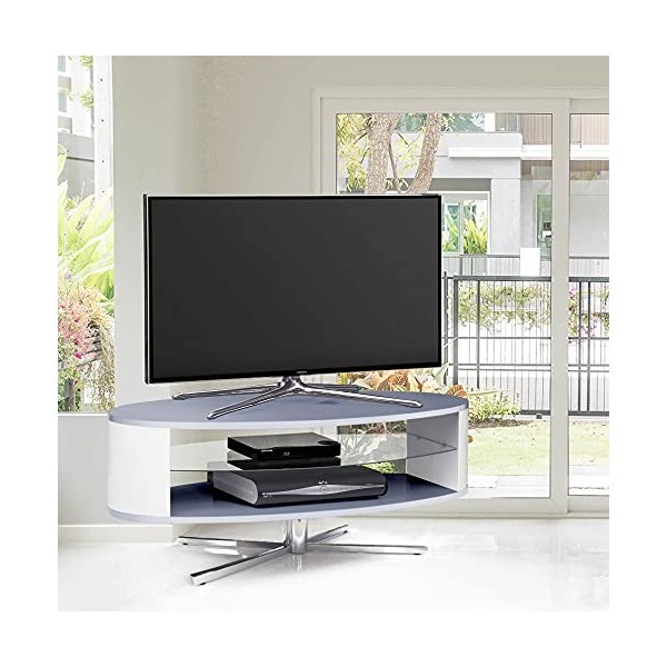 MDA Designs Orbit Meuble TV gris avec côtés elliptiques blancs pour écrans plats jusquà 55"