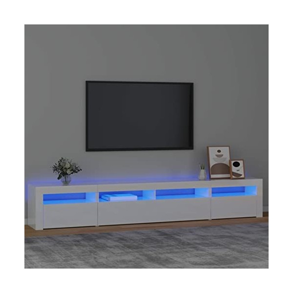 BULANED Meuble TV,Meuble TV Moderne,Meuble de Salon,Meuble TV avec lumières LED Blanc Brillant 240x35x40 cm