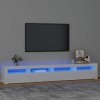 BULANED Meuble TV,Meuble TV Moderne,Meuble de Salon,Meuble TV avec lumières LED Blanc Brillant 240x35x40 cm