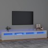ZEYUAN Meuble TV avec lumières LED Blanc Brillant 240x35x40 cm,Meuble TV,Meuble TV Moderne,Meuble de Salon