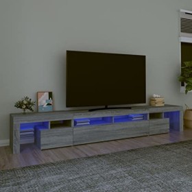 Camerina Meuble TV avec lumières LED Sonoma Gris 260x36,5x40 cm,Meuble TV,Meuble TV Moderne,Meuble de Salon