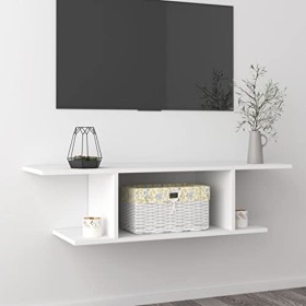 Meuble TV Murale | Style Contemporain | Rangement matériel télé Audio Video Gaming | 103x30x26,5cm Blanc