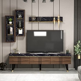 HOMIDEA KARYA Ensemble de Salon – Meuble TV – Banc TV en Bois avec 3 Portes et étagères murales au Design Moderne pour Le Sal