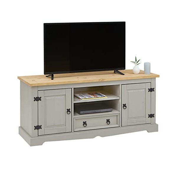 IDIMEX Meuble TV Tequila Banc télé de 140 cm en Bois Style Mexicain avec 1 tiroir 2 niches et 2 Portes, en pin Massif lasuré 