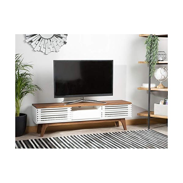 Beliani Meuble TV Bois Foncé et Blanc en Panneaux de Particule 2 Portes 1 Tiroir Detroit