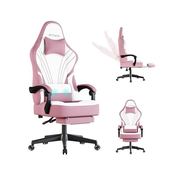 Ulody Chaise de jeu, chaise de gaming avec repose-pieds, chaise de bureau avec appui-tête et coussin lombaire, rotative à 360