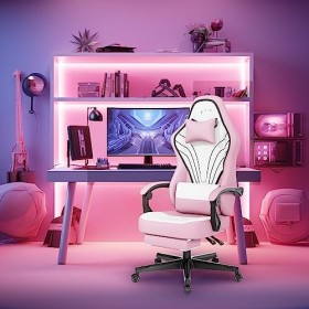 Ulody Chaise de jeu, chaise de gaming avec repose-pieds, chaise de bureau avec appui-tête et coussin lombaire, rotative à 360