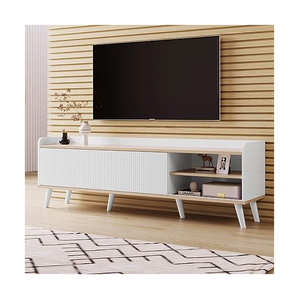 kubeier Meuble TV lowboard Vintage Meuble TV 160 cm Meuble TV Bois avec Deux tiroirs, Deux Portes coulissantes, Meuble TV Meu