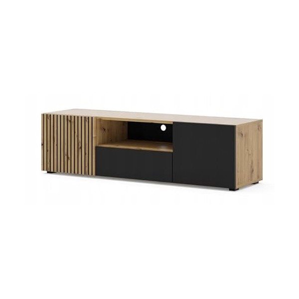 BB Loisir Meuble TV Noir/chêne Artisan 150x42x42cm AURIS Meuble Hi-FI sideboeard Commode sur Pied