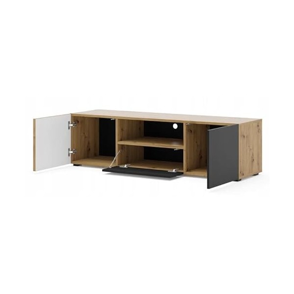 BB Loisir Meuble TV Noir/chêne Artisan 150x42x42cm AURIS Meuble Hi-FI sideboeard Commode sur Pied