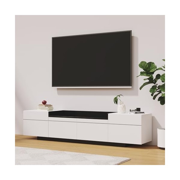 kubeier Meuble TV avec 3 armoires et Espace de Rangement Unique, Meuble TV Bas, Table TV, Buffet, Meuble TV, Plateau de Table