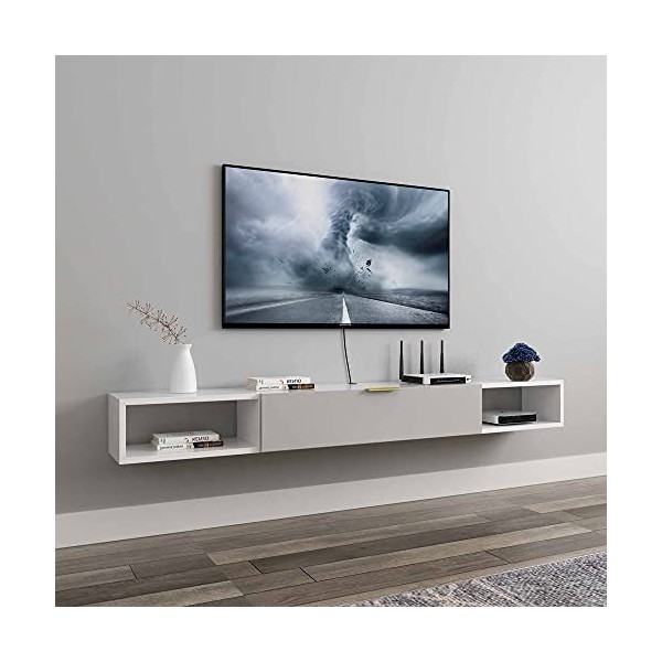 KUMIAO Meuble TV flottant, meuble de rangement mural pour TV, centre de divertissement multimédia mat pour salon, chambre à c