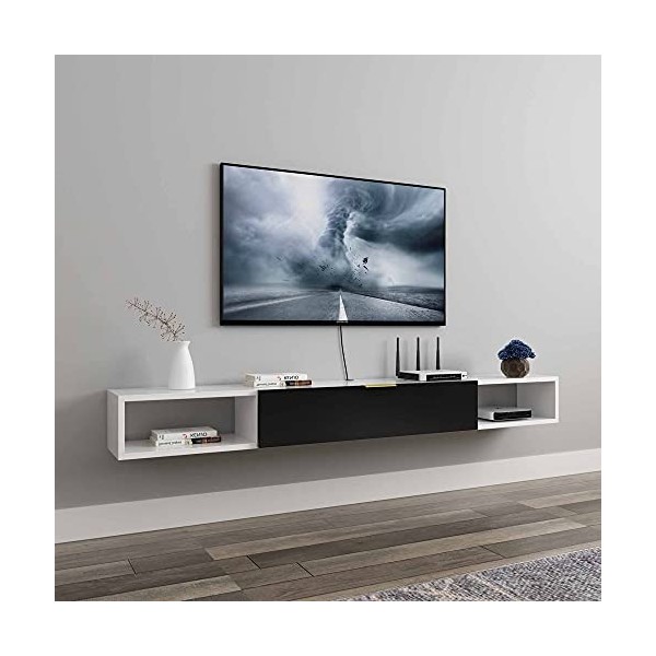 KUMIAO Meuble TV flottant, meuble de rangement mural pour TV, centre de divertissement multimédia mat pour salon, chambre à c