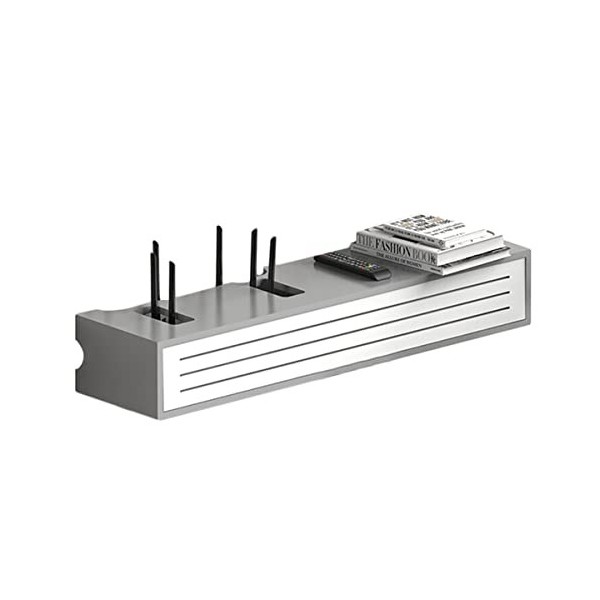 FLBT Meuble TV Mural en Bois Massif Meuble TV Flottant Gris, Étagère de Routeur de Décodeur, Cache Le Câble Parfait pour Les 